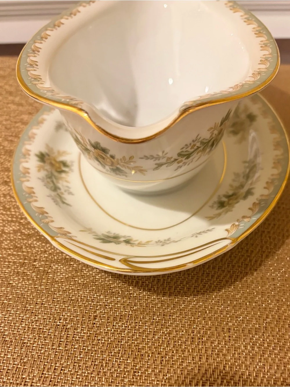Vintage Noritake Brunswick Pattern Gravy Boat with underplate, Yellow Rose, Oval